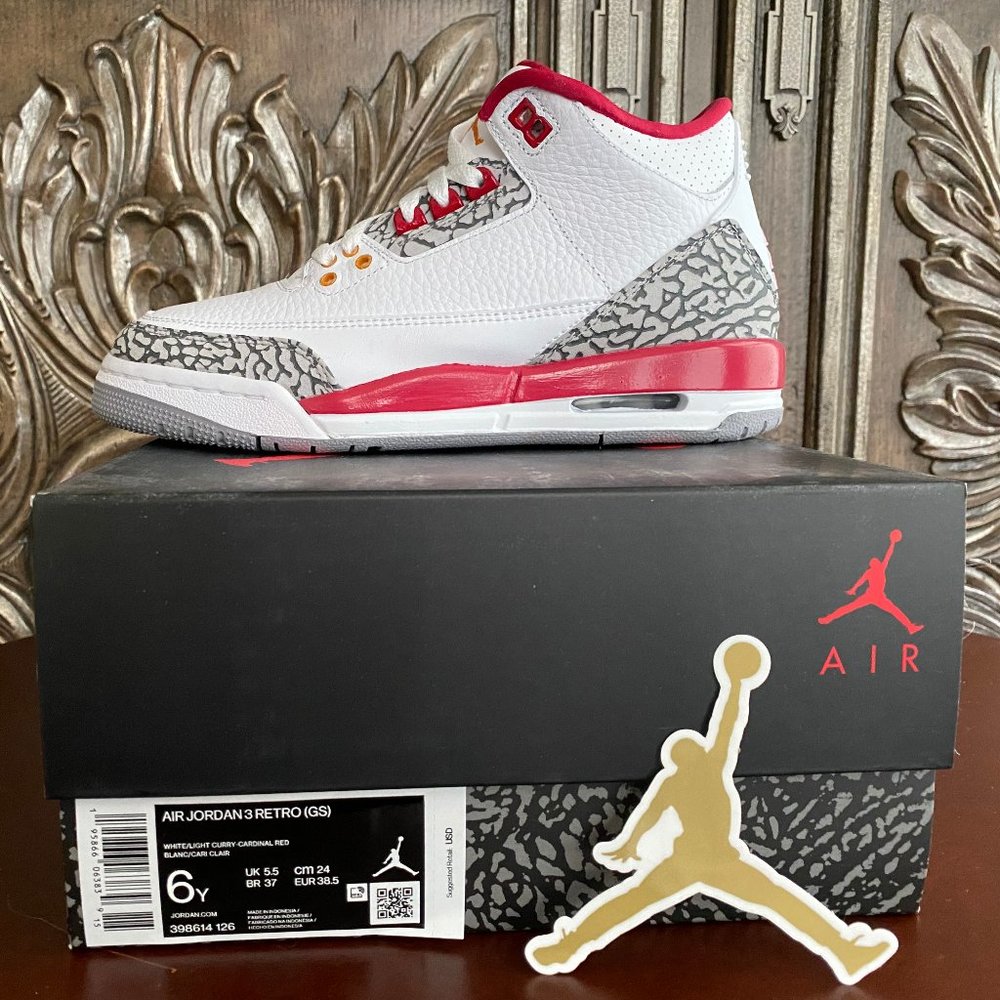 Nike Air Jordan 3 (GS) Cardinal Red - Youth 6/Women's 7.5/Men's 6
